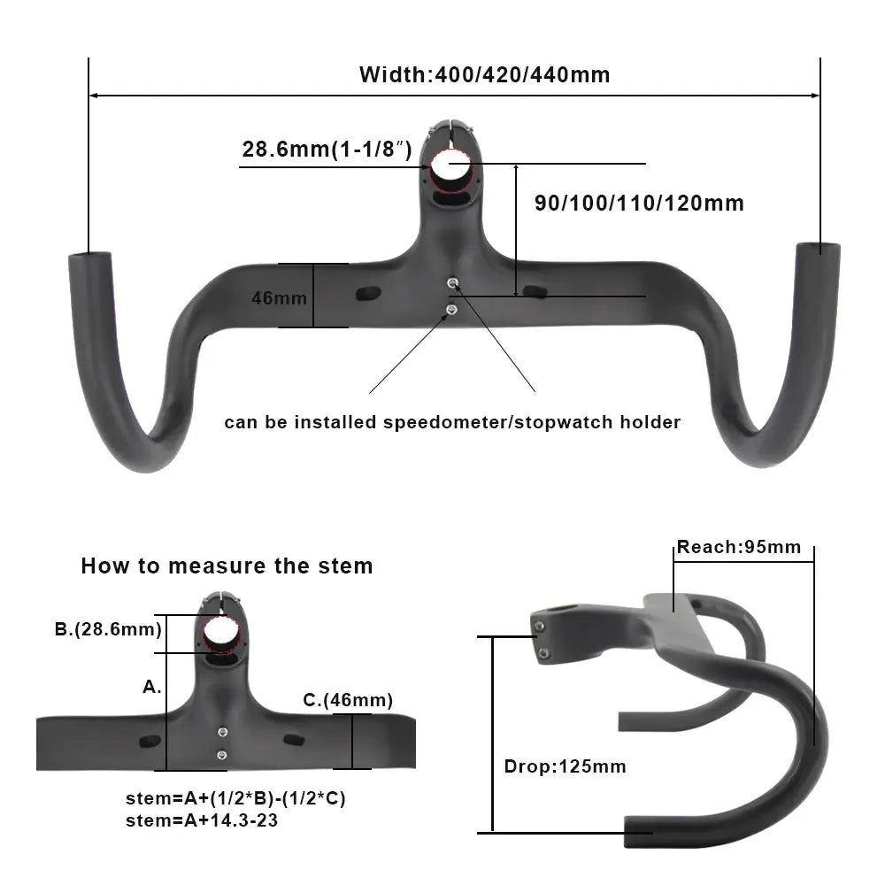 Bicycle Speed Integrated Handlebar,AERONOVA,28.6mm,Full Inner Routing,Flat Design,400/420/440mm,Carbon Drop Handle Bar - Cheap Carbon Parts