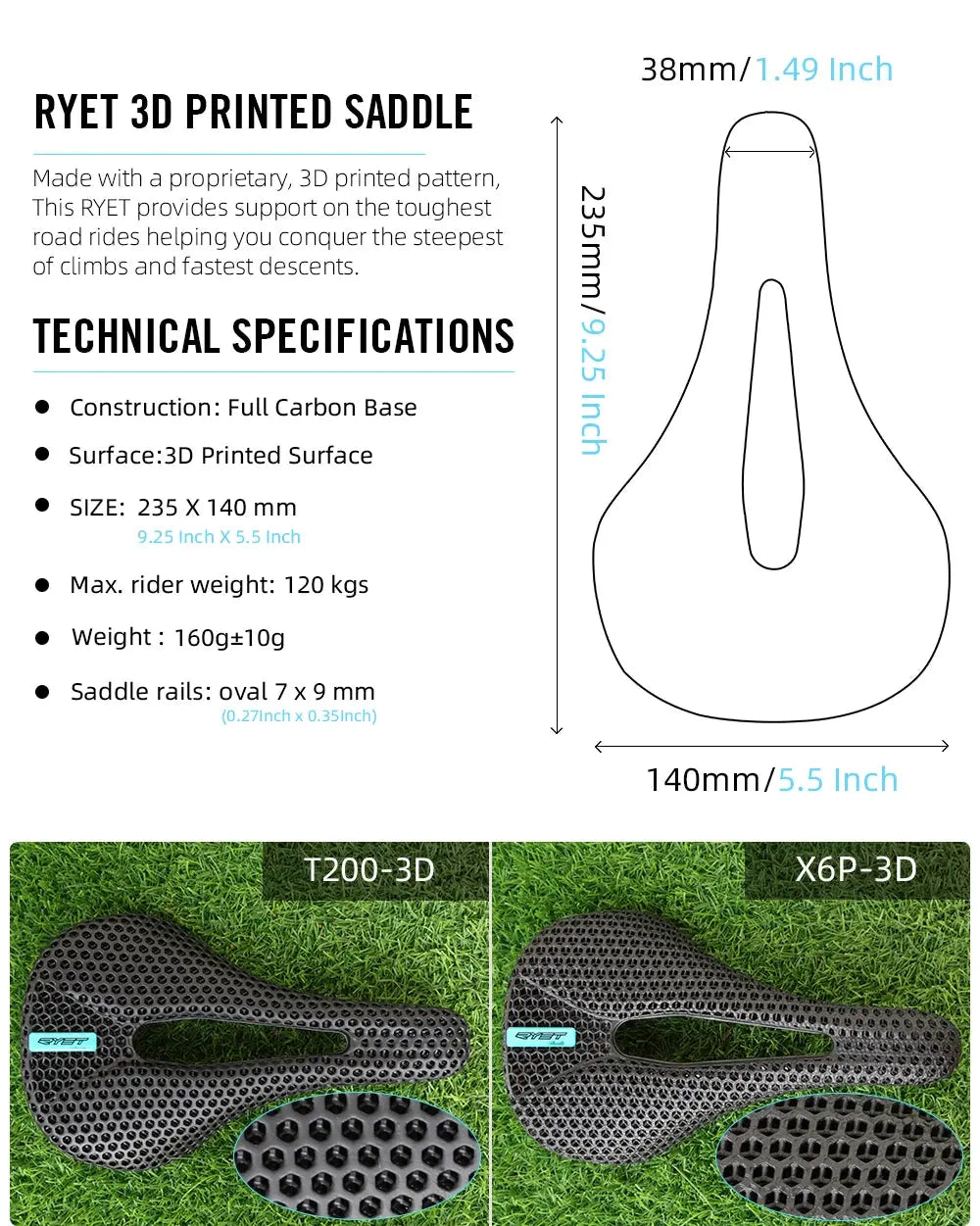 RYET 3D Printed Bike Carbon Saddle 140mm 143mm Super Light Road MTB Racing 3D/EVA Saddles Bicycle Cushion Cycling Seating Part - Cheap Carbon Parts