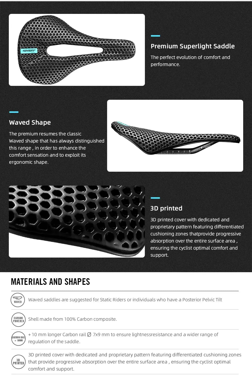 RYET 3D Printed Bike Carbon Saddle 140mm 143mm Super Light Road MTB Racing 3D/EVA Saddles Bicycle Cushion Cycling Seating Part - Cheap Carbon Parts