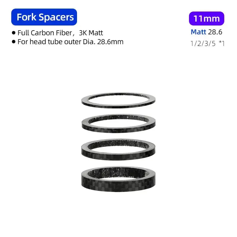 Bicycle Carbon Fiber Spacers for 1-1/8" 28.6mm Fork Headset Handlebar Stem Rise up Height Adjust Washers 3K Matte Rings