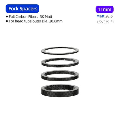 Bicycle Carbon Fiber Spacers for 1-1/8" 28.6mm Fork Headset Handlebar Stem Rise up Height Adjust Washers 3K Matte Rings