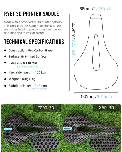 RYET 3D Printed Bike Carbon Saddle 140mm 143mm Super Light Road MTB Racing 3D/EVA  Saddles Bicycle Cushion Cycling Seating Part - Cheap Carbon Parts